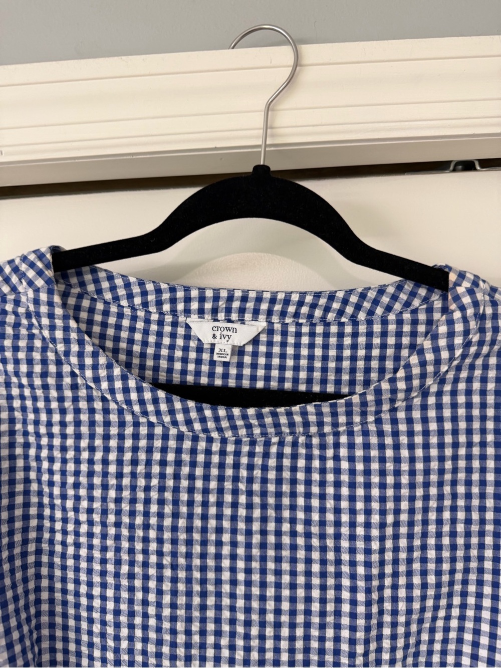 Blue Gingham Peplum Tiered Blouse - Picture 3 of 4